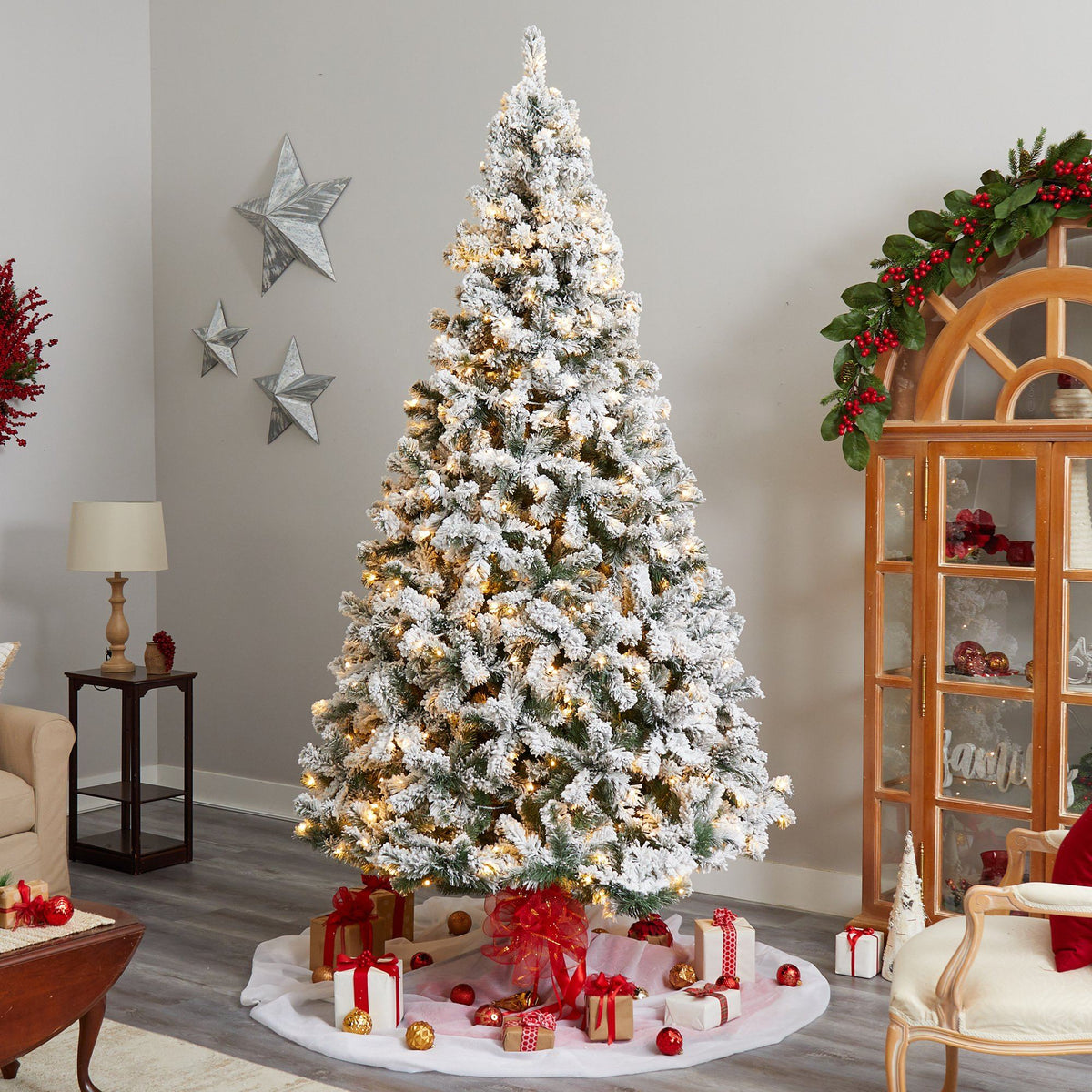 a christmas tree in a room