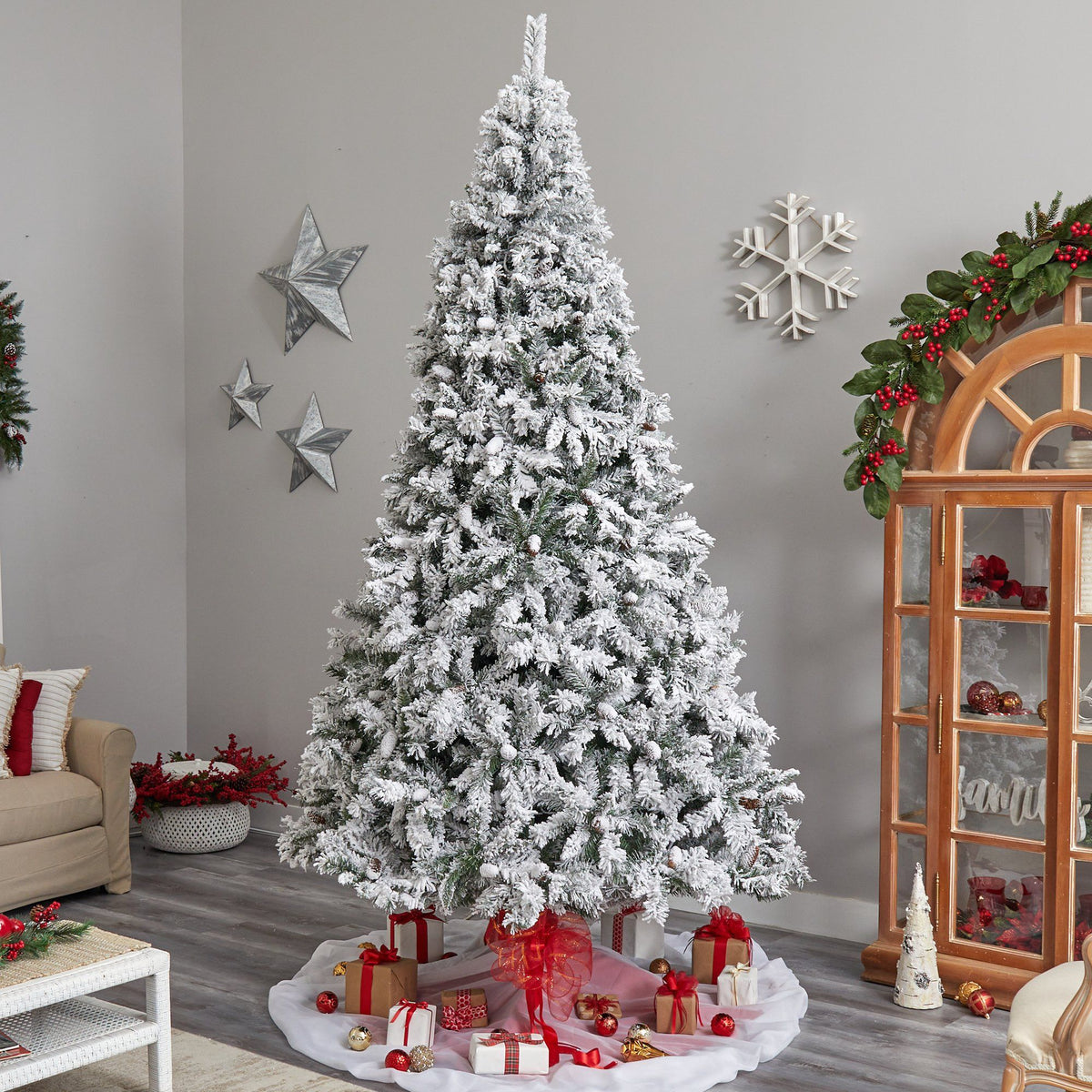 a christmas tree in a room