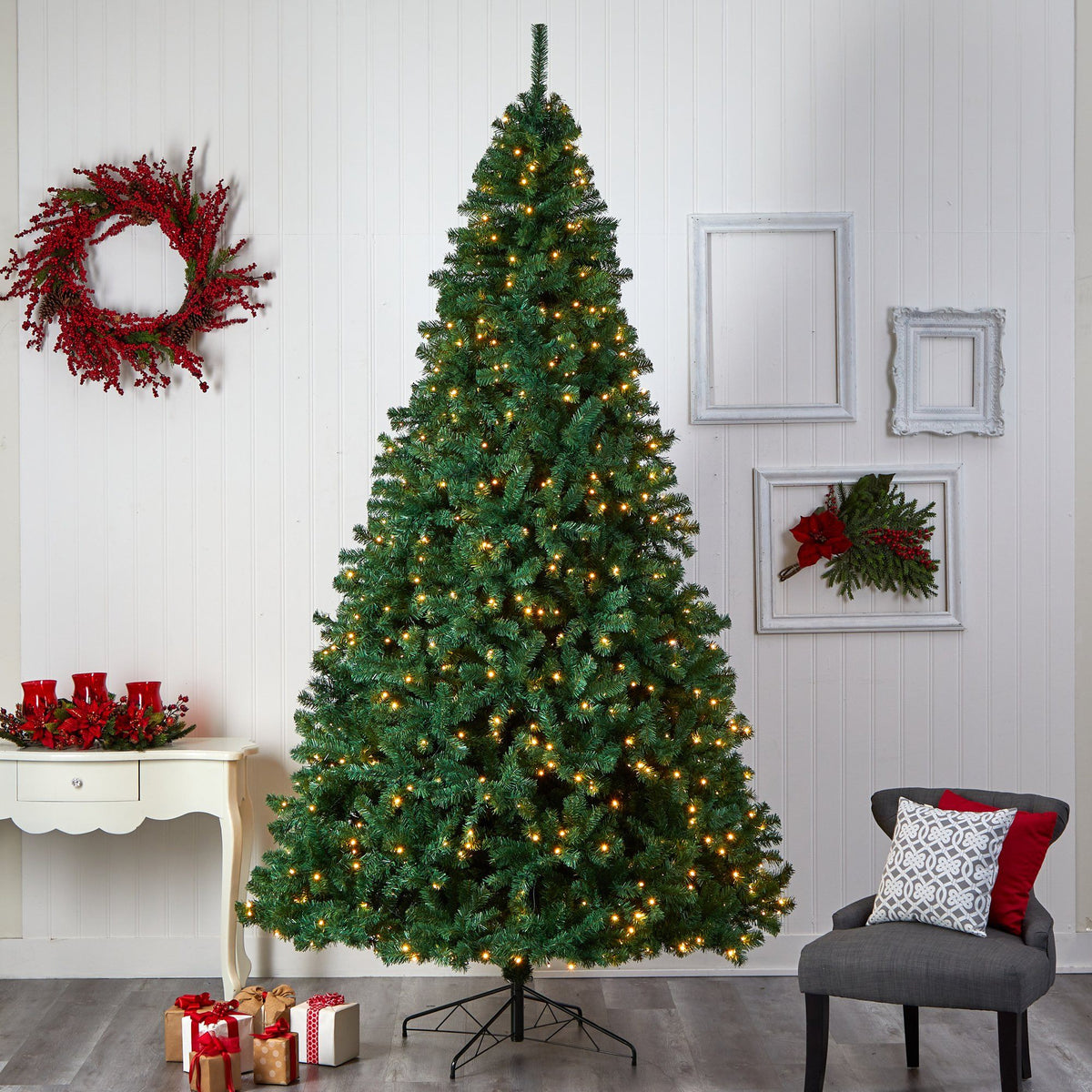 a christmas tree in a room