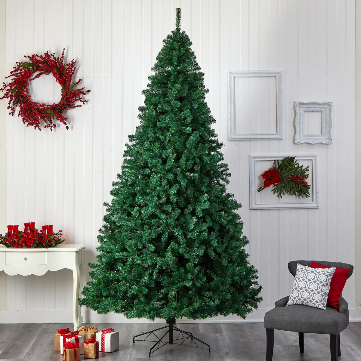 a christmas tree in a room
