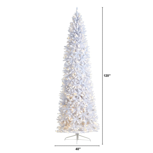 a tall white christmas tree with lights