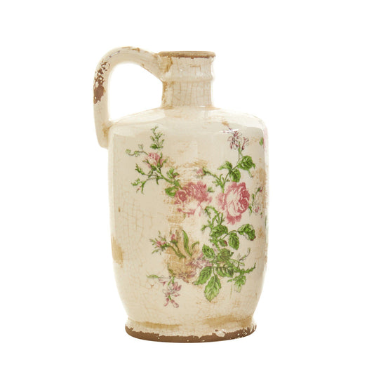 a vase with flowers painted on it
