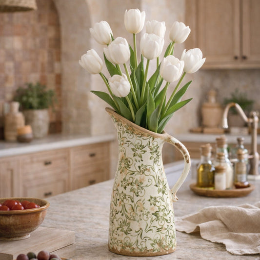 a vase with white flowers in it