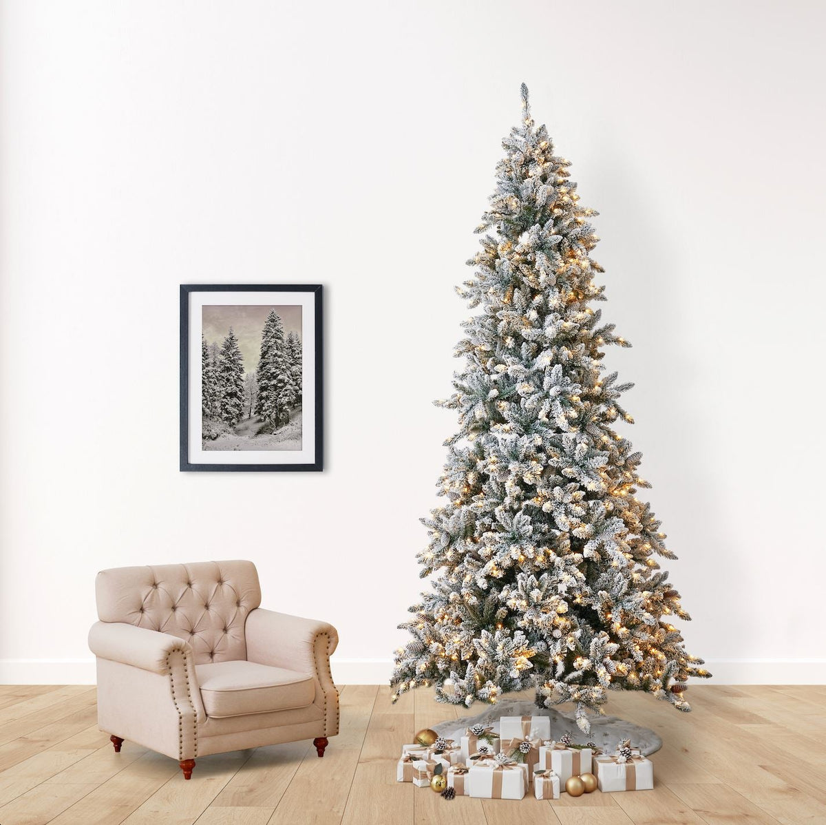 a christmas tree in a room