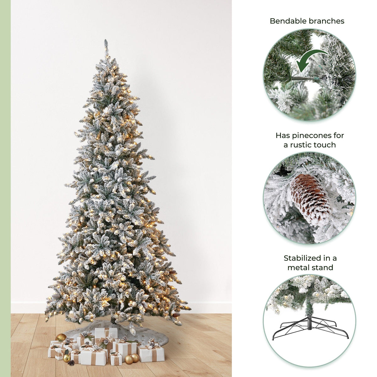 a christmas tree with lights and presents