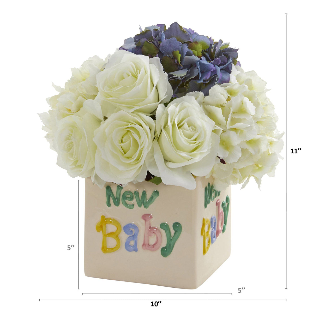 a white and purple flowers in a square vase