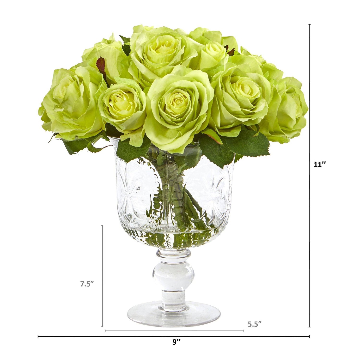 11” Rose Artificial Arrangement in Royal Glass Urn