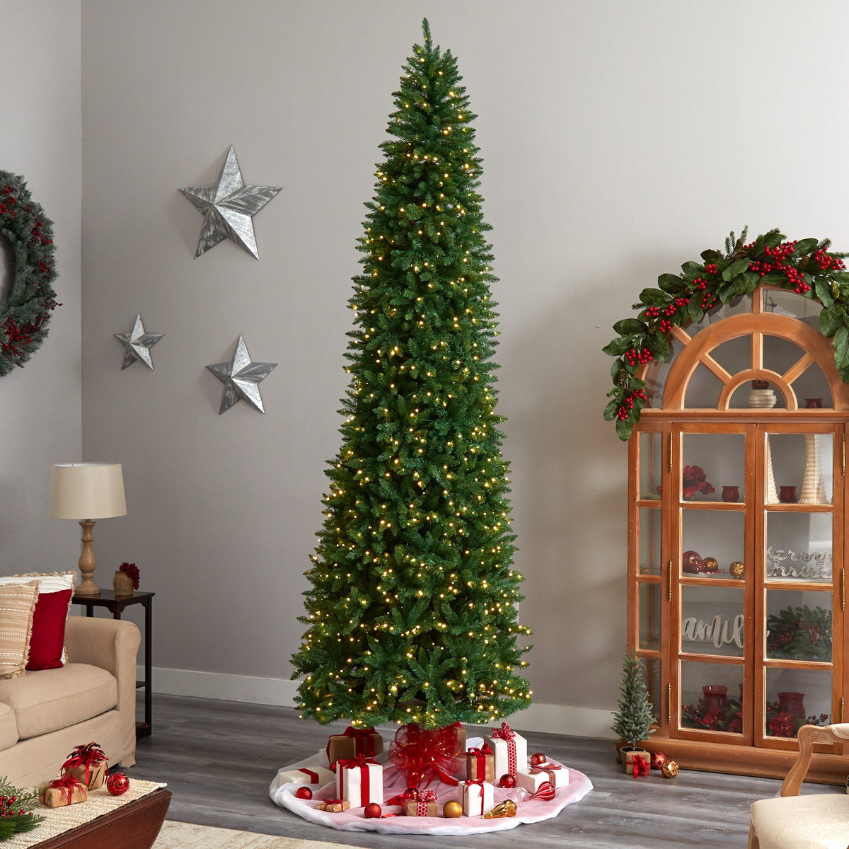a christmas tree in a room