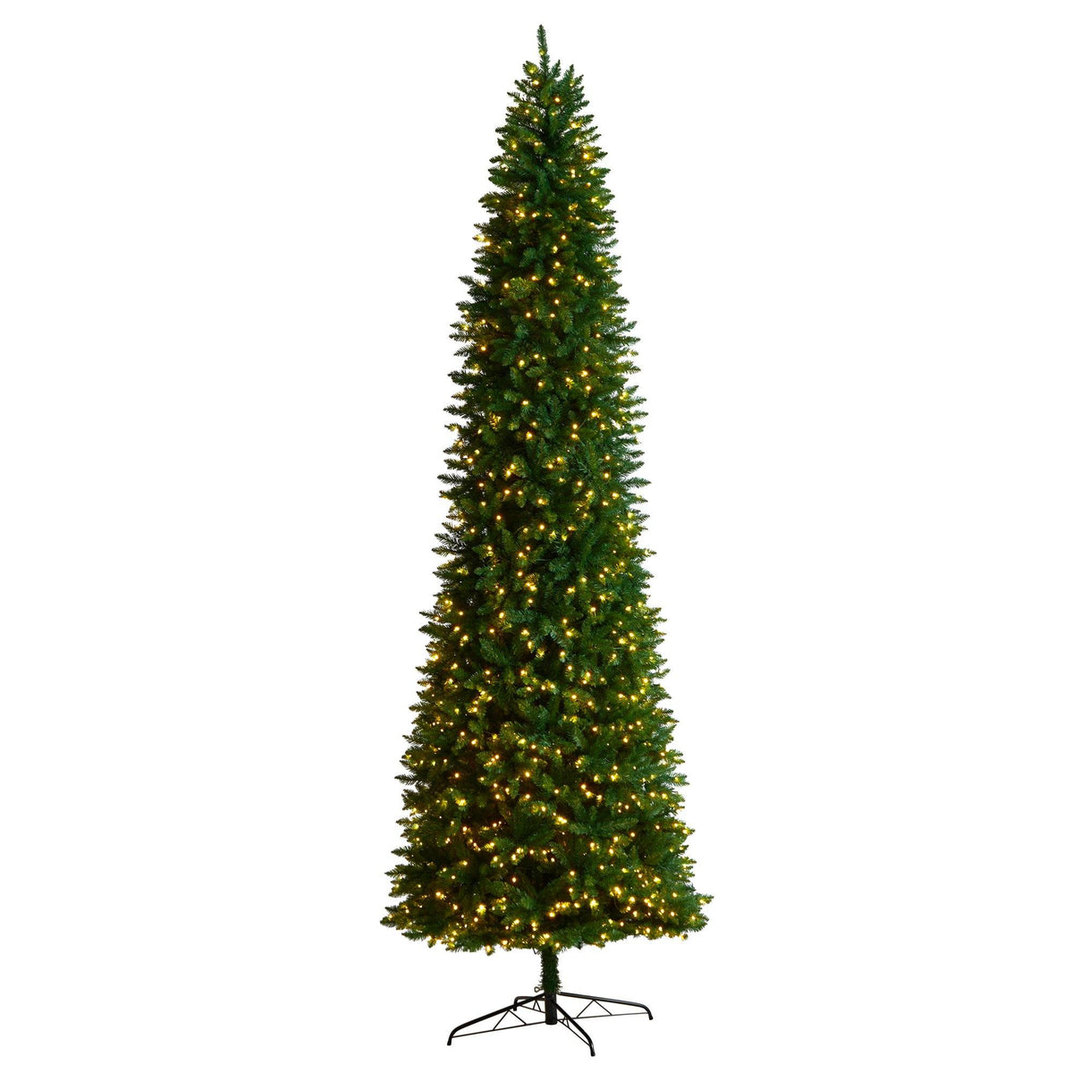a tall christmas tree with lights