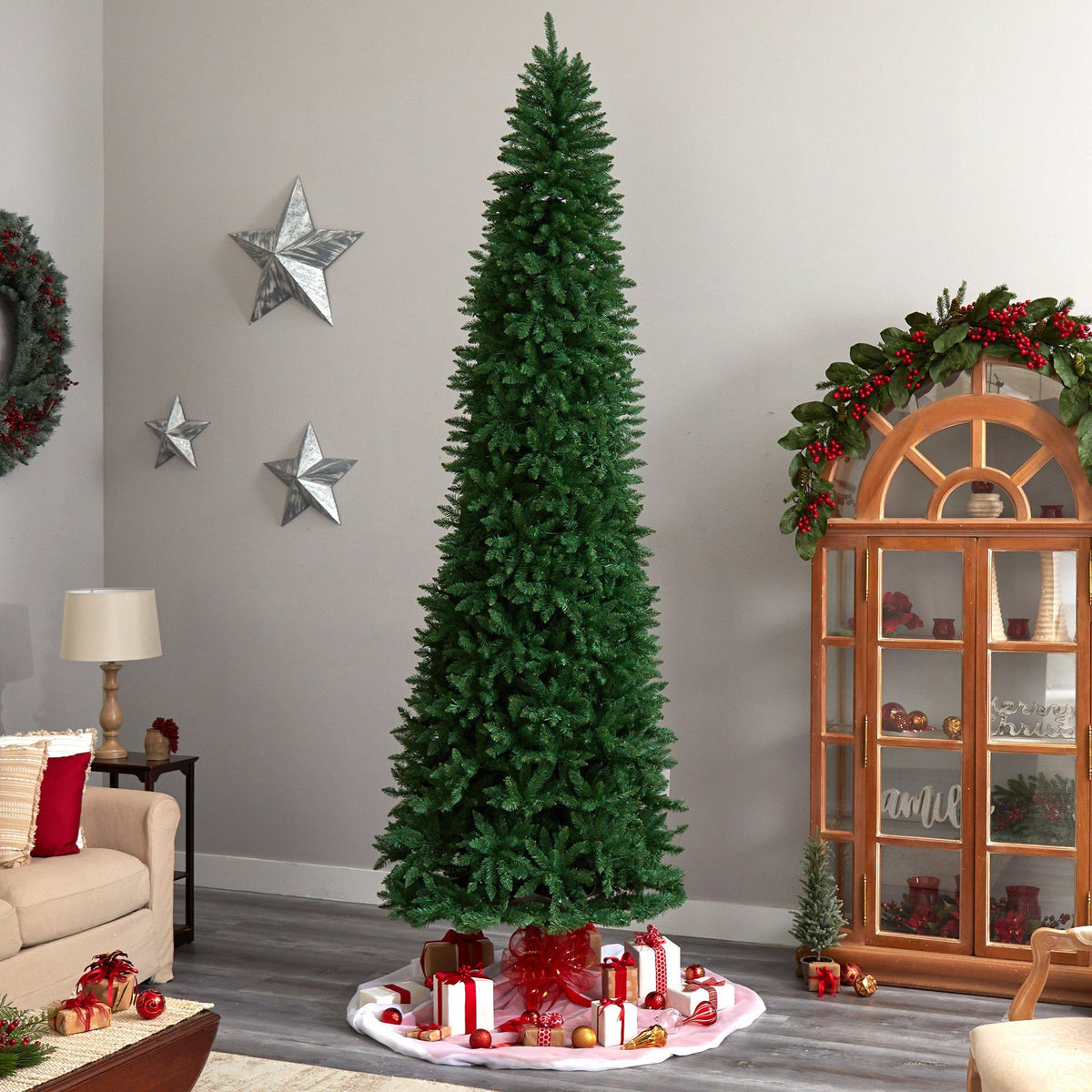 a christmas tree in a room