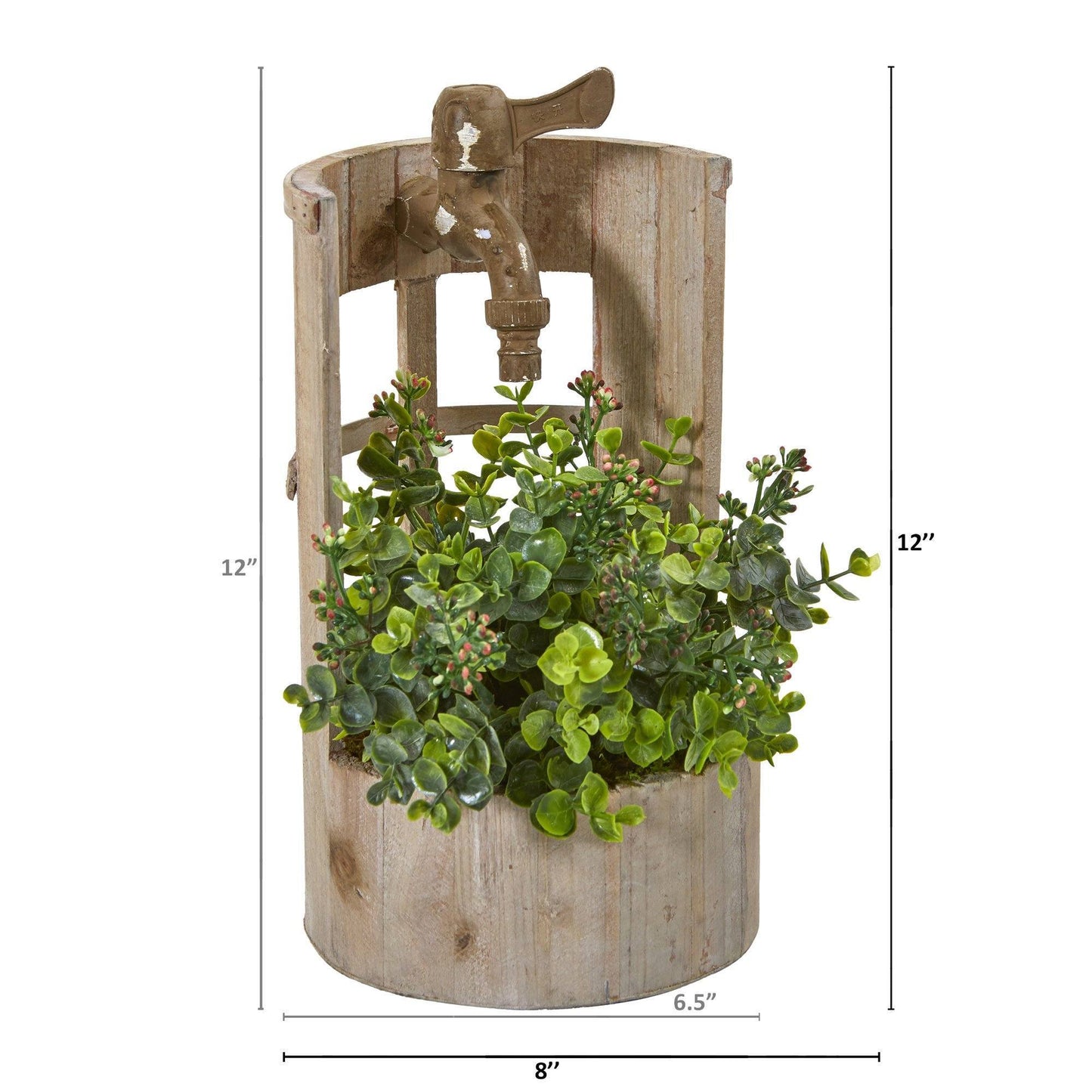 12” Eucalyptus and Sedum Artificial Plant in Faucet Planter