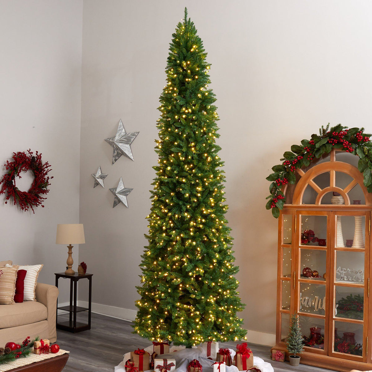a christmas tree in a room