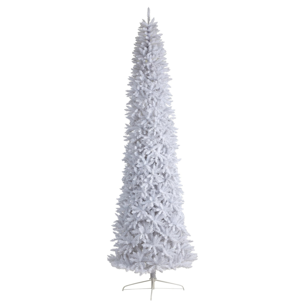 a white christmas tree with snow on it