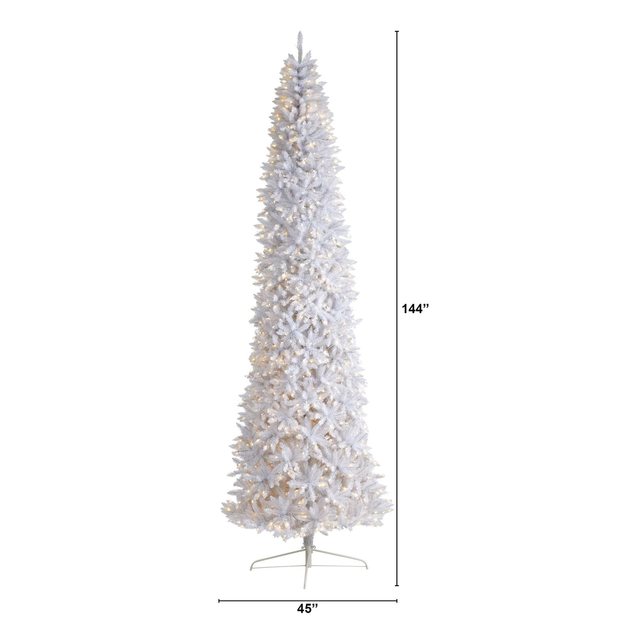 a tall white christmas tree with lights
