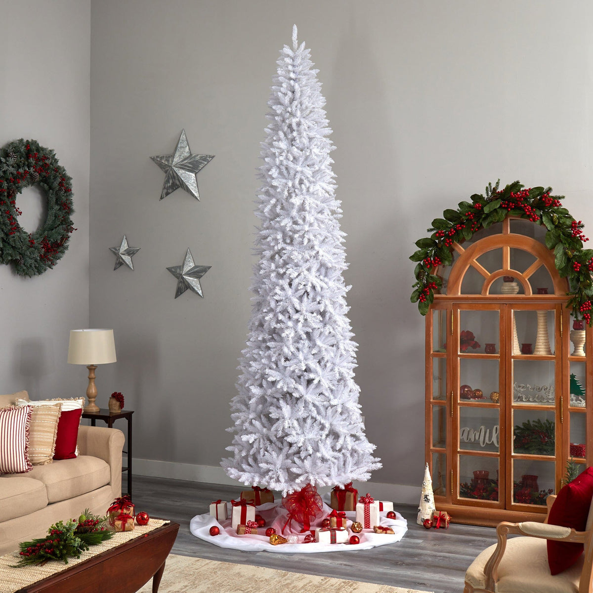 a white christmas tree in a room