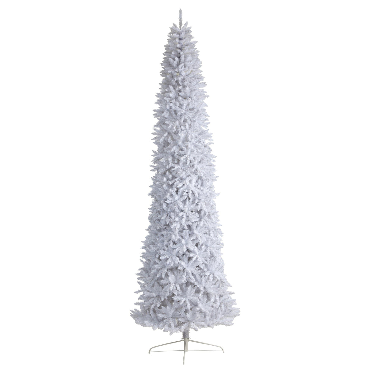 a white christmas tree with snow on it