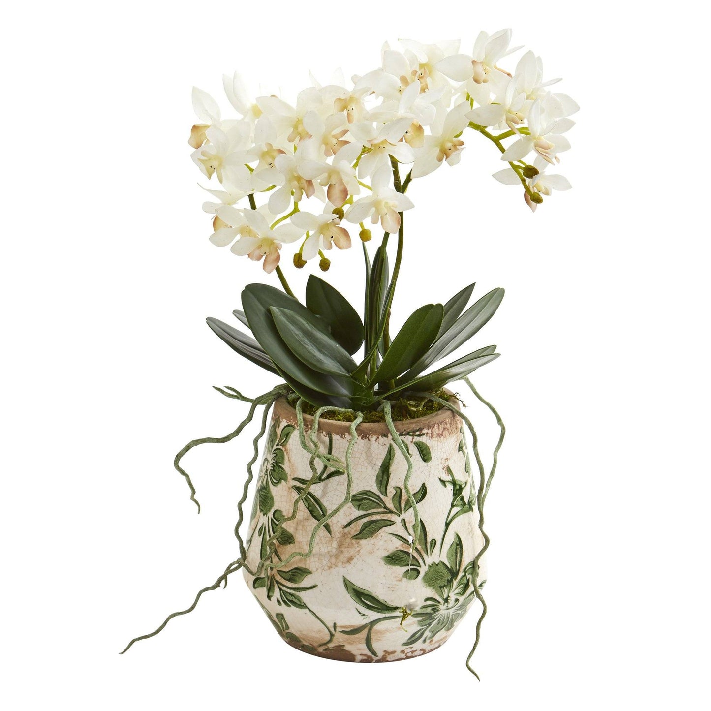 13” Mini Orchid Phalaenopsis Artificial Arrangement in Floral Vase