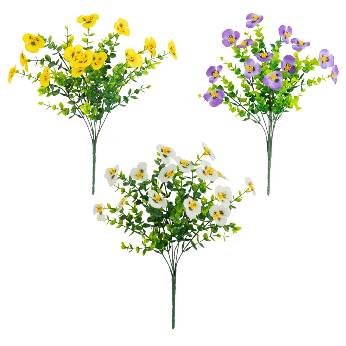 13in. UV Resistant Artificial Pansy Bush (Indoor/Outdoor) - Set of 12