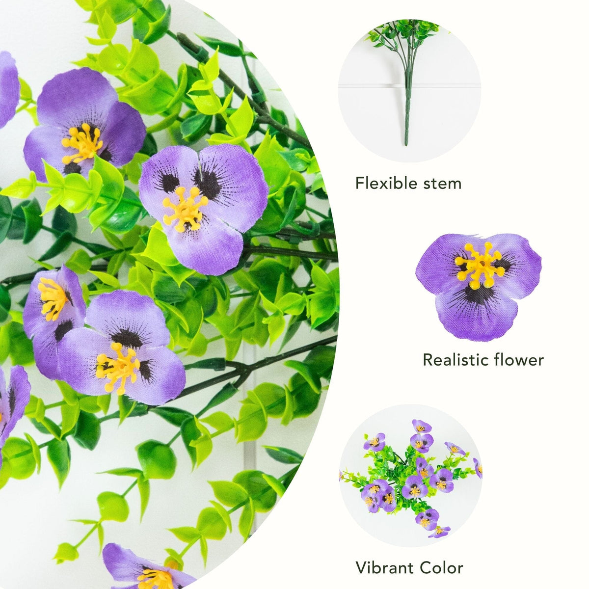 13in. UV Resistant Artificial Pansy Bush (Indoor/Outdoor) - Set of 12
