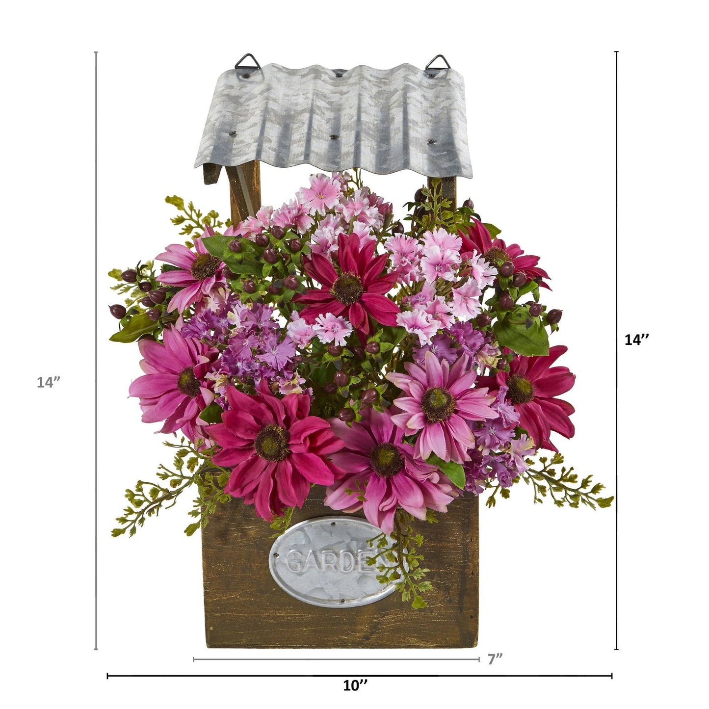 14” Mixed Daisy Artificial Plant in Tin Roof Planter