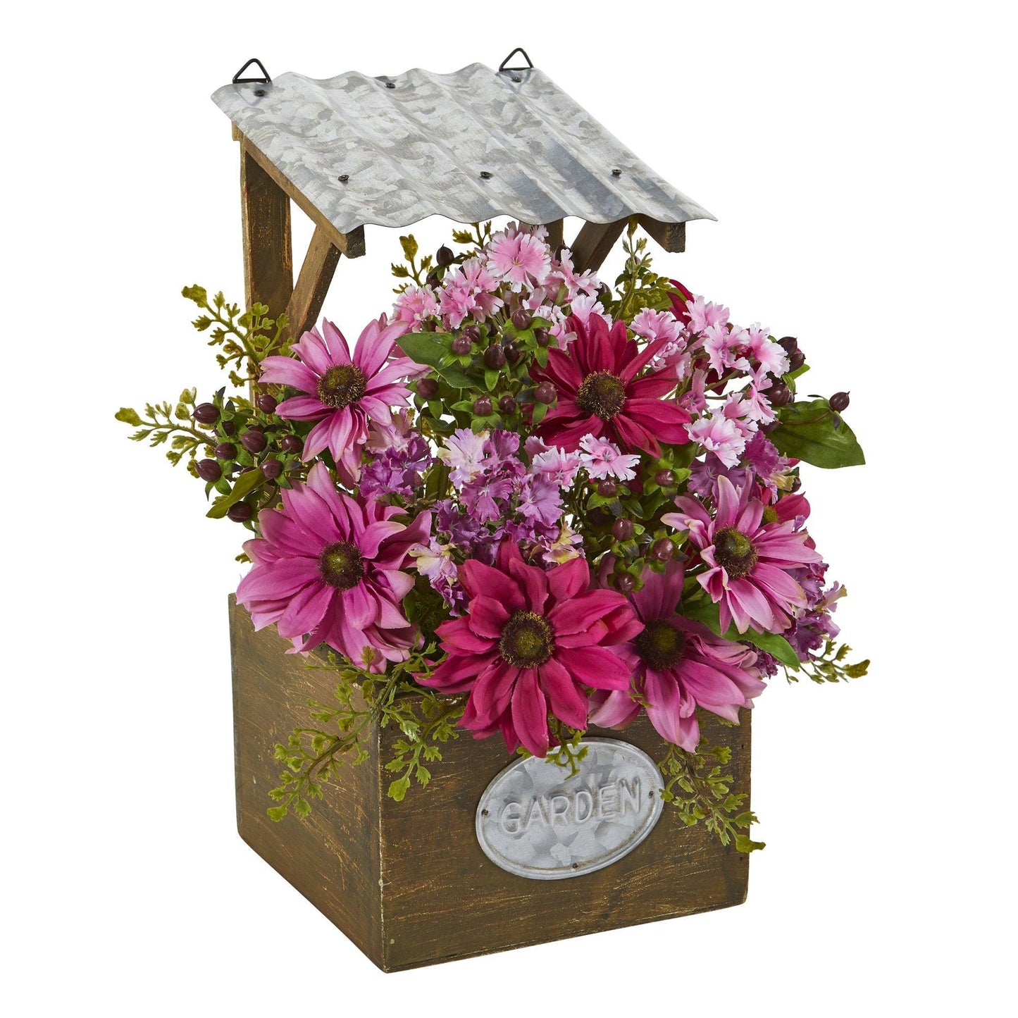 14” Mixed Daisy Artificial Plant in Tin Roof Planter