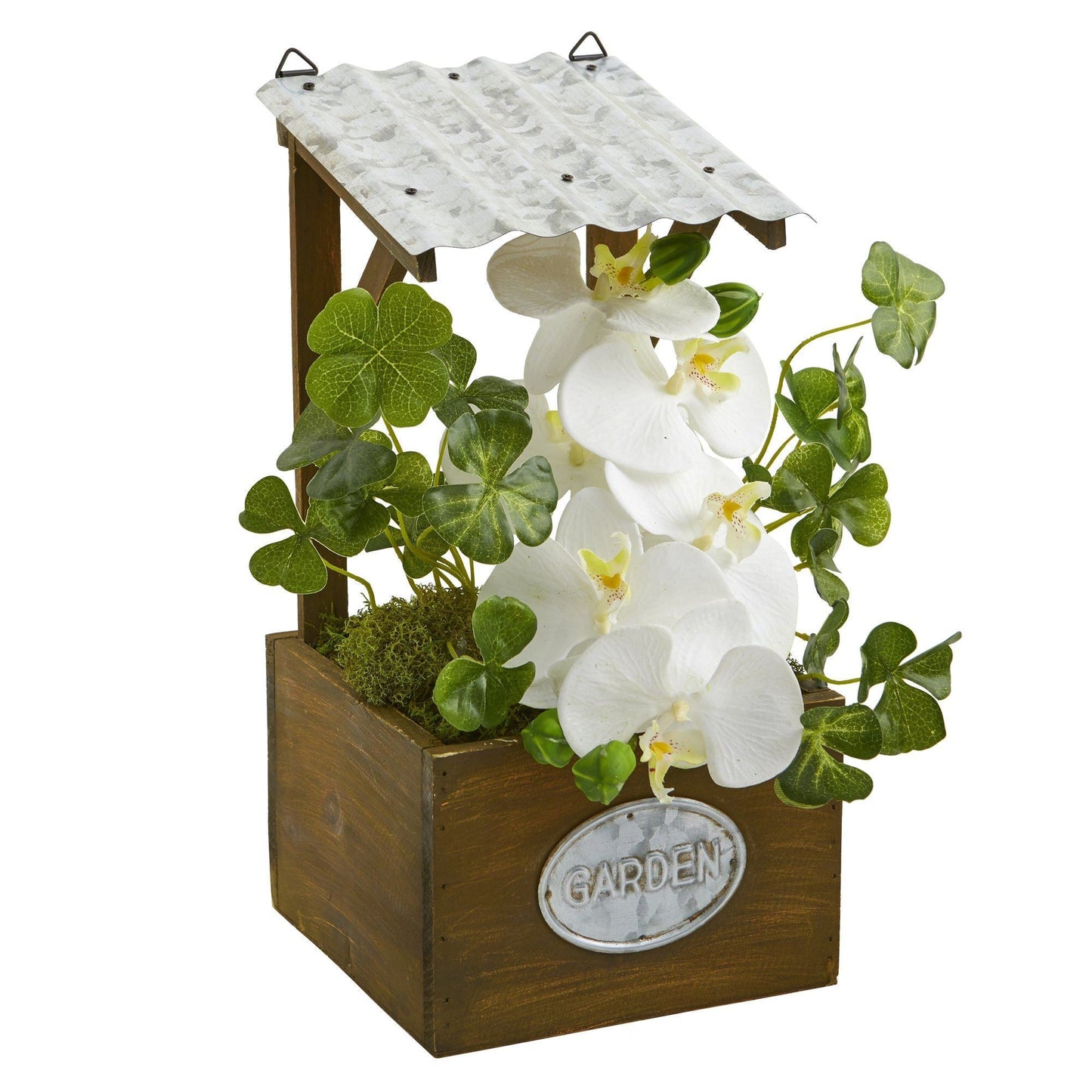 14” Phalaenopsis Orchid Artificial Plant in Tin Roof Planter
