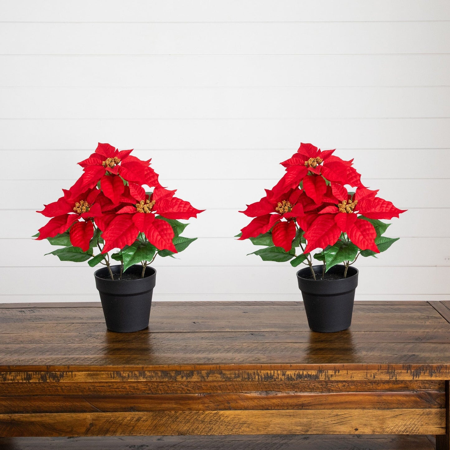 15" Artificial Poinsettia Plant - Set of 2