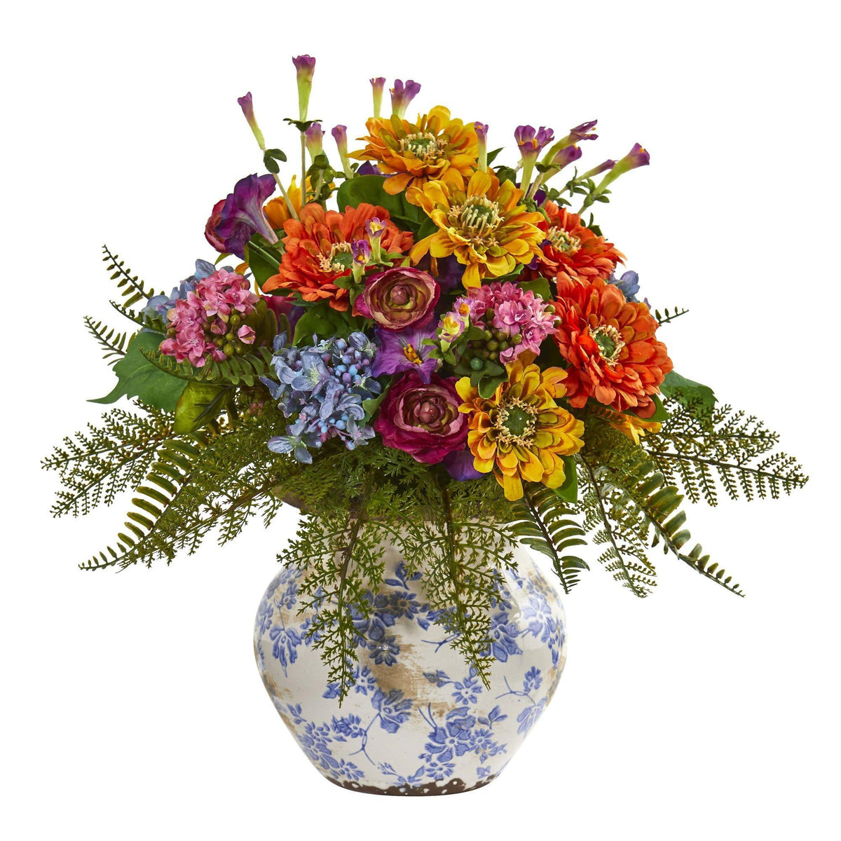 a vase with colorful flowers