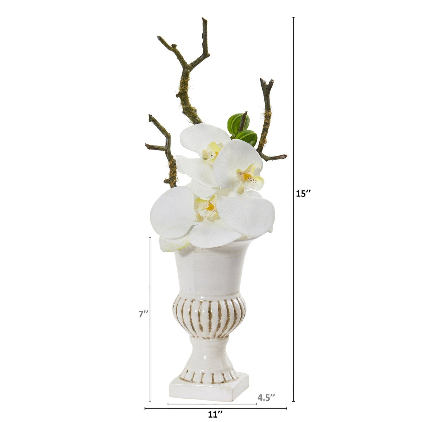 15” Phalaenopsis Orchid Arrangement in White Urn (Set of 2)