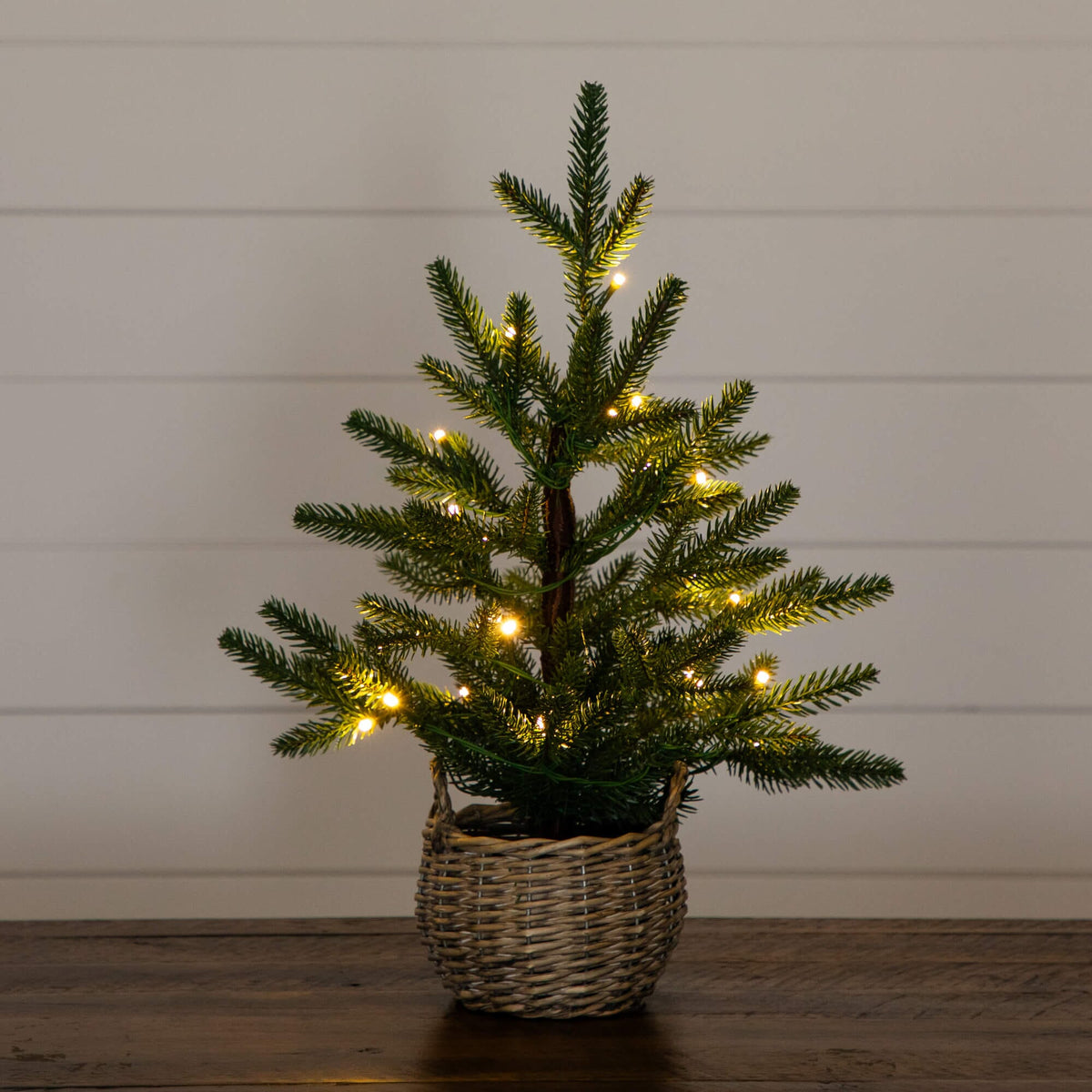 1.5' Pre-Lit Artificial Mini Christmas Tree in Basket with 20 Warm White LED Lights