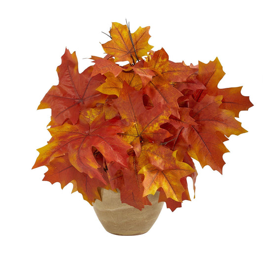 a potted plant with orange and yellow leaves