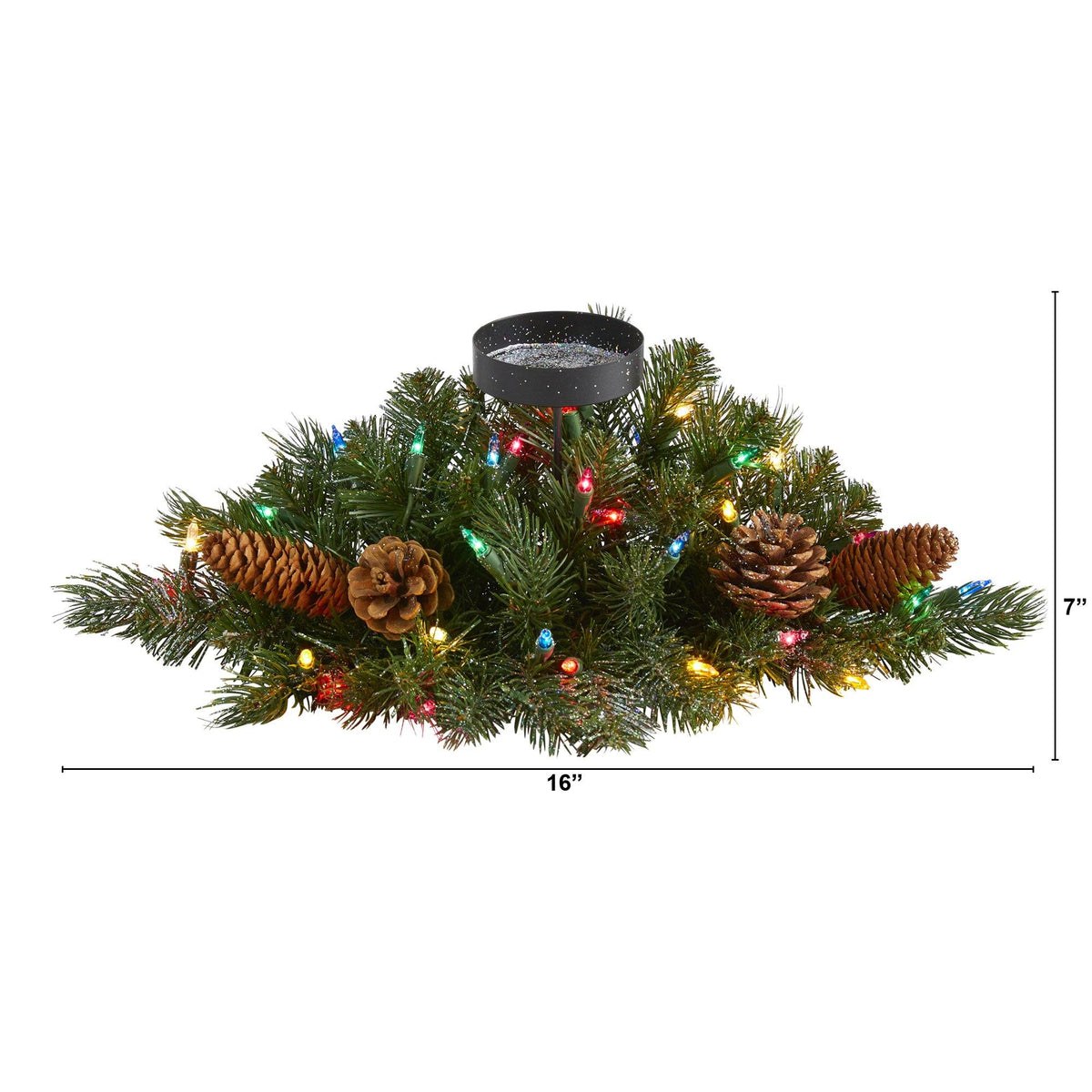 a christmas tree with lights and pine cones