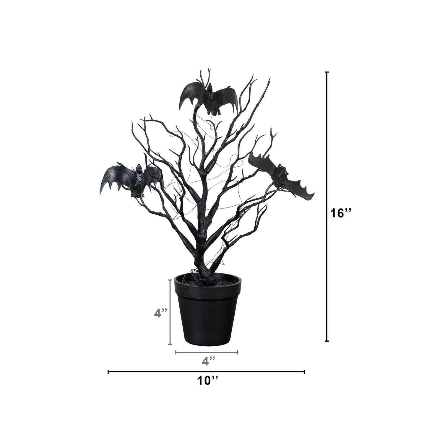 16” Pre-Lit Artificial Halloween Black Spooky Twig Tree with Bats and 20 Orange & Purple LED Lights