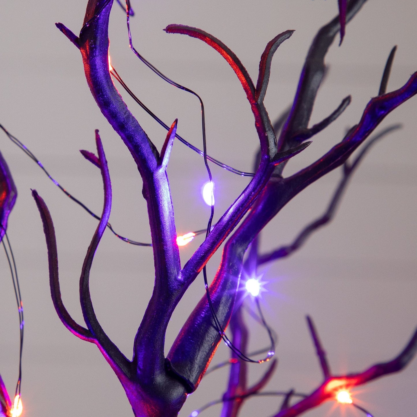16” Pre-Lit Artificial Halloween Black Spooky Twig Tree with Bats and 20 Orange & Purple LED Lights