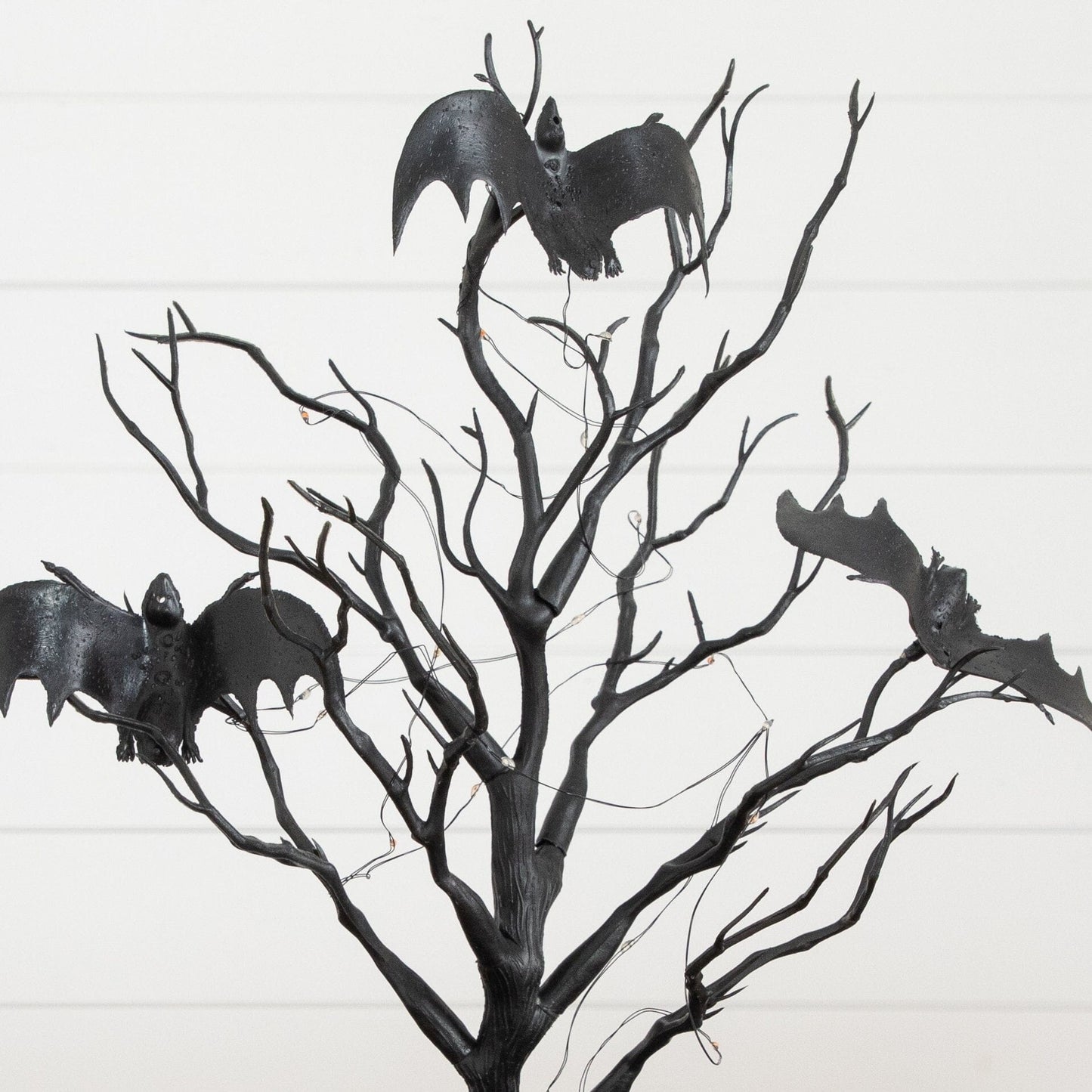 16” Pre-Lit Artificial Halloween Black Spooky Twig Tree with Bats and 20 Orange & Purple LED Lights