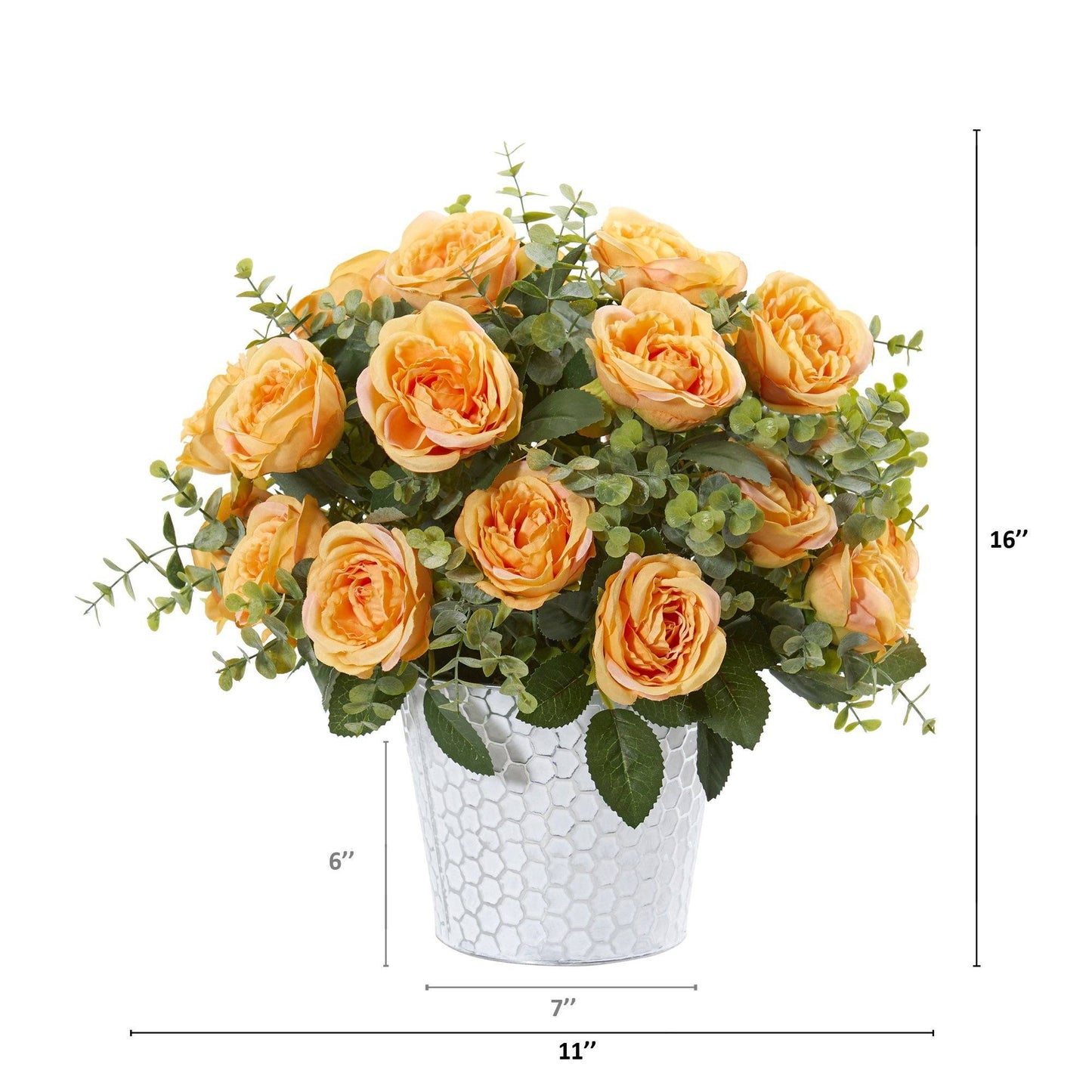 16” Rose and Eucalyptus Artificial Arrangement in Tin Vase