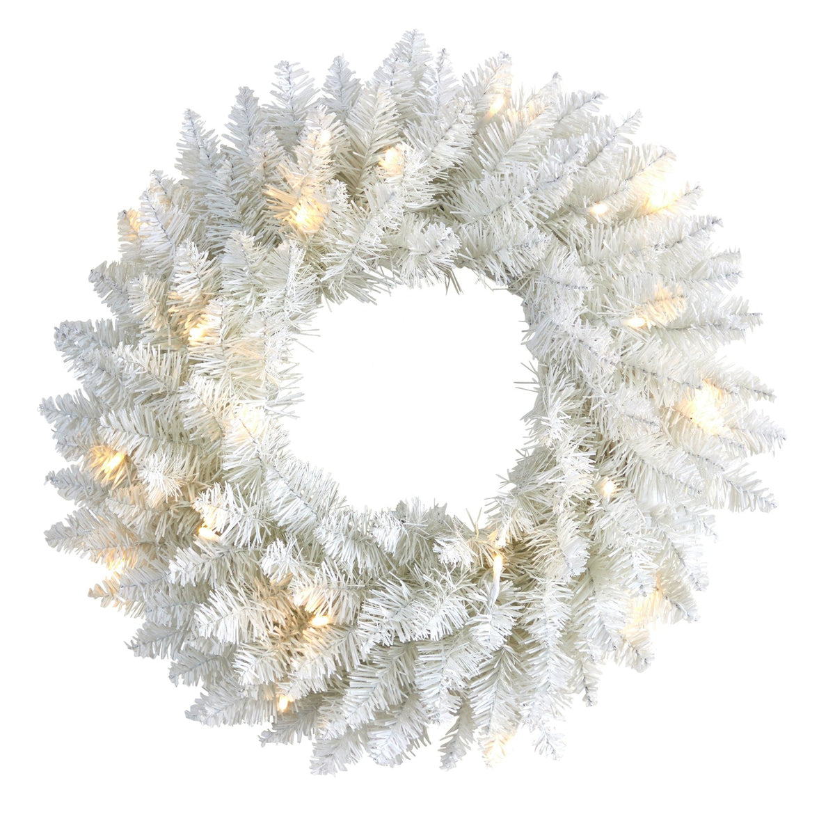 a white wreath with lights