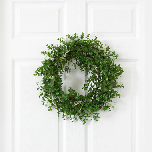 a wreath on a door