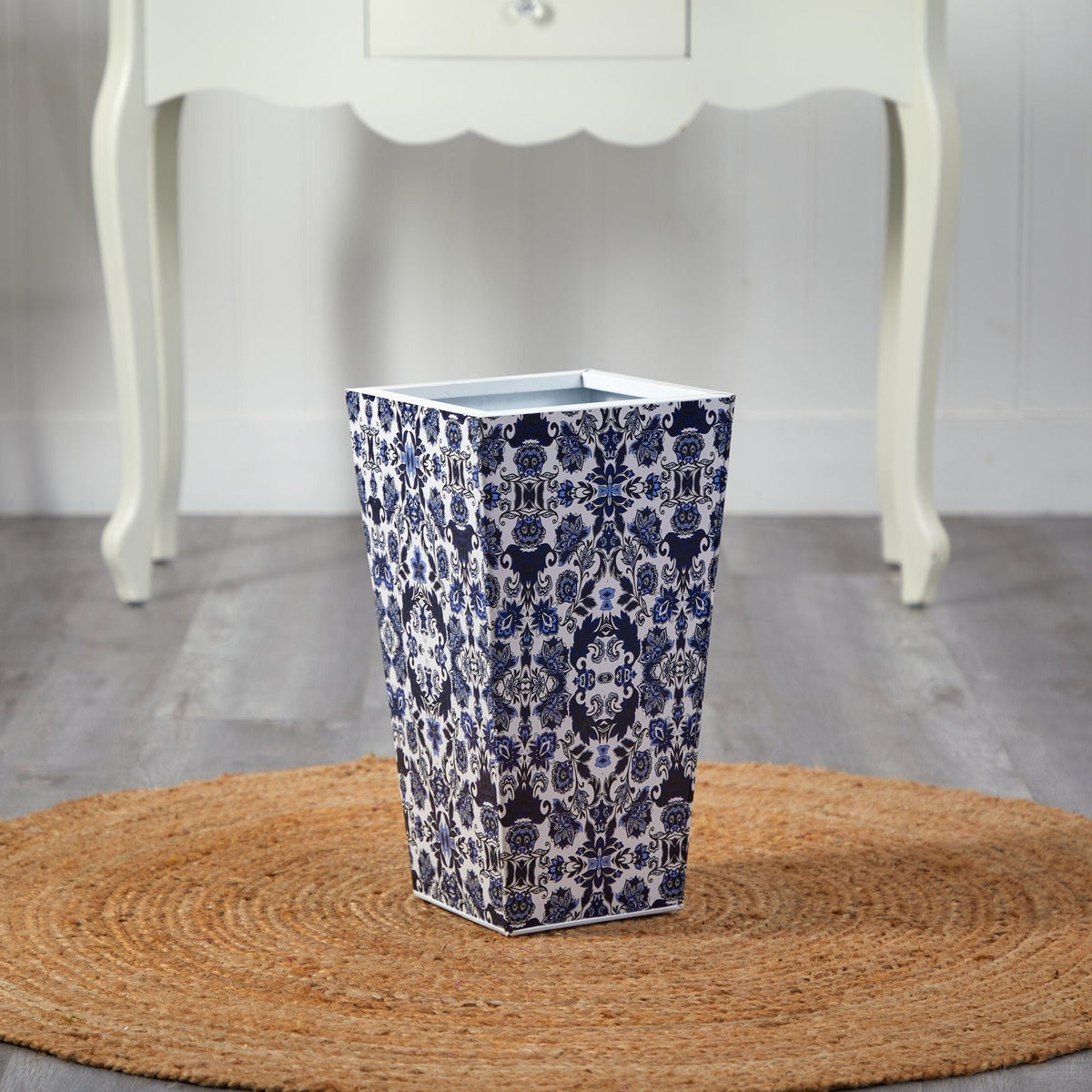 a vase on a rug