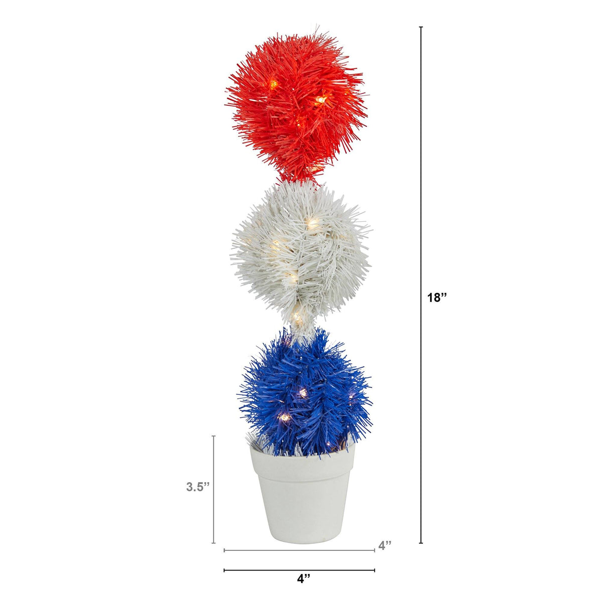 18” Red, White and Blue “Americana” Artificial Topiary Plant with 35 Warm LED Lights