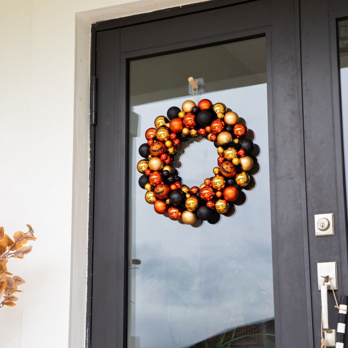 a wreath on a door
