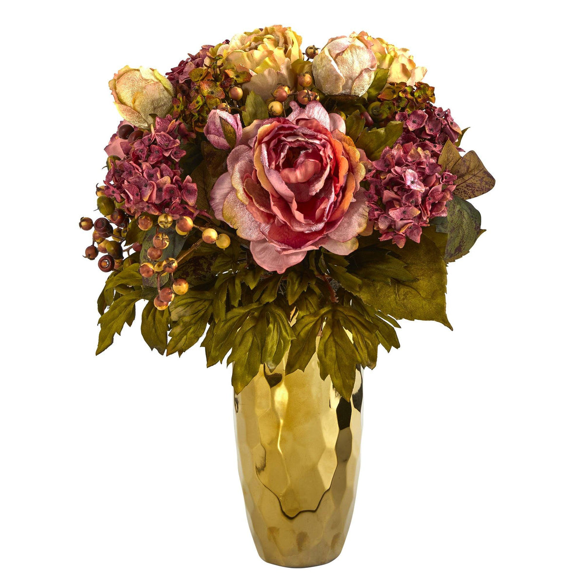 a vase with flowers and leaves