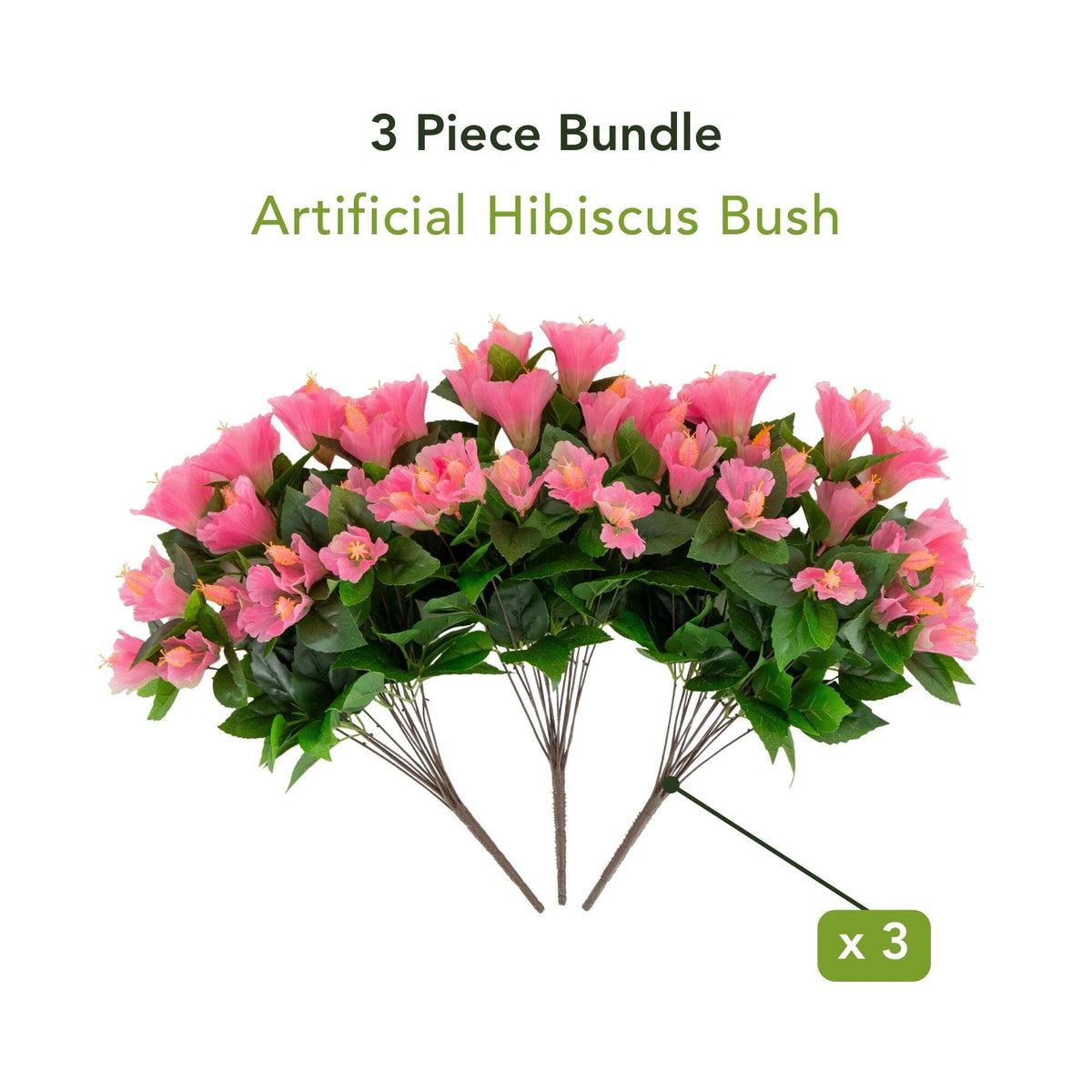 19" UV Resistant Artificial Hibiscus Bush (Indoor/Outdoor) - Set of 3