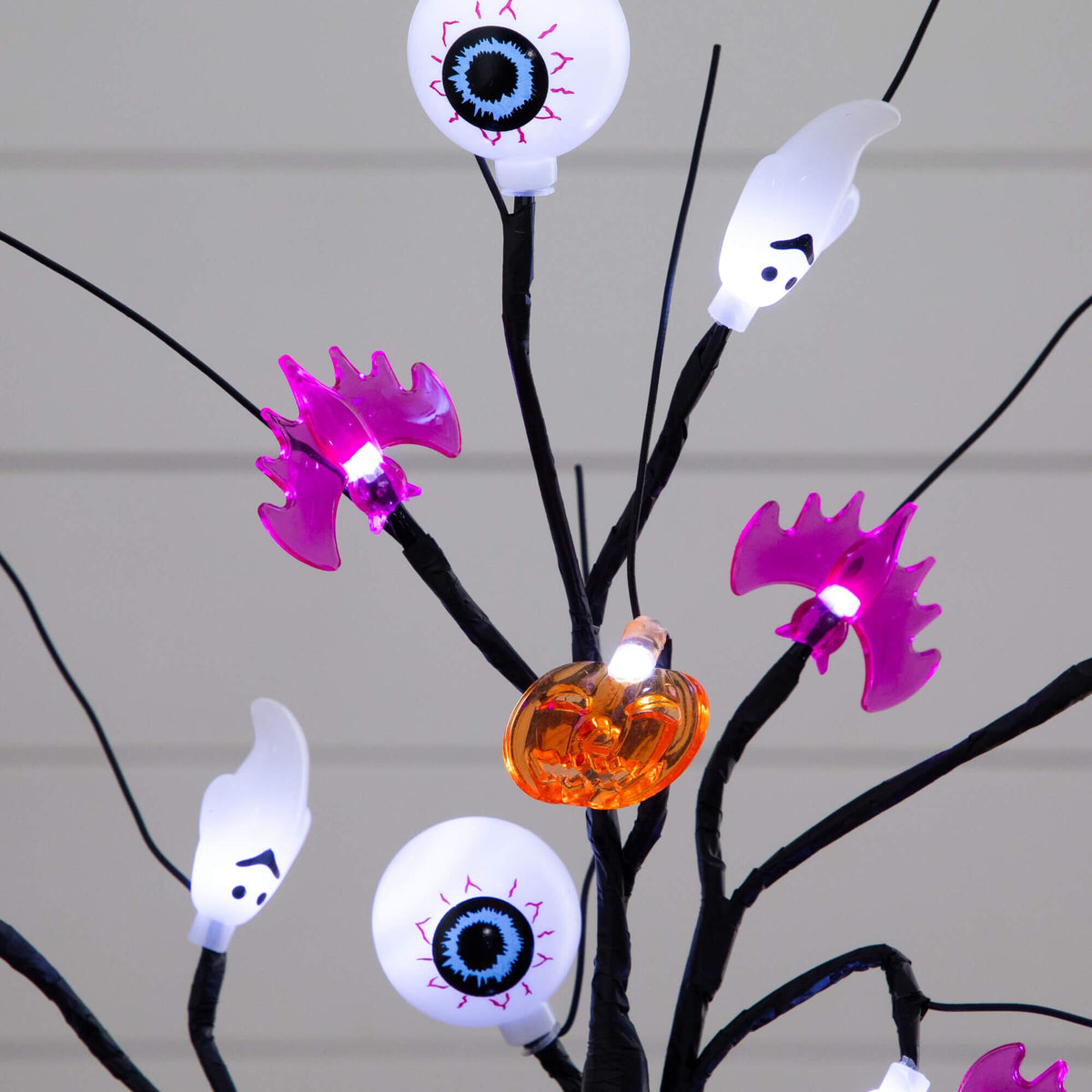 2' Pre-Lit Artificial Halloween Eyeballs, Ghosts, Bats & Pumpkins 24 LED Lighted Ornament Tree