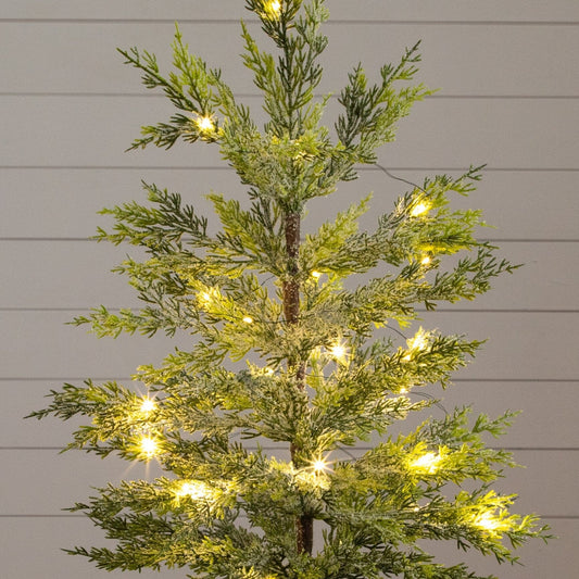 2’ Pre-Lit Artificial Snowed Cypress Christmas Tree with 30 LED Lights in Hyacinth Basket