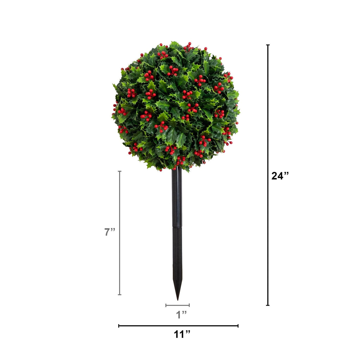 a small bush with red berries on top