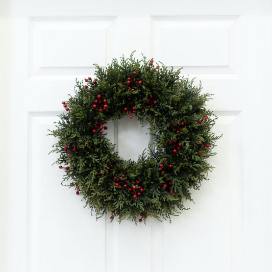 a wreath on a door