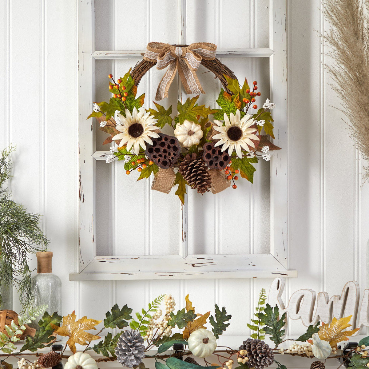 a wreath on a window