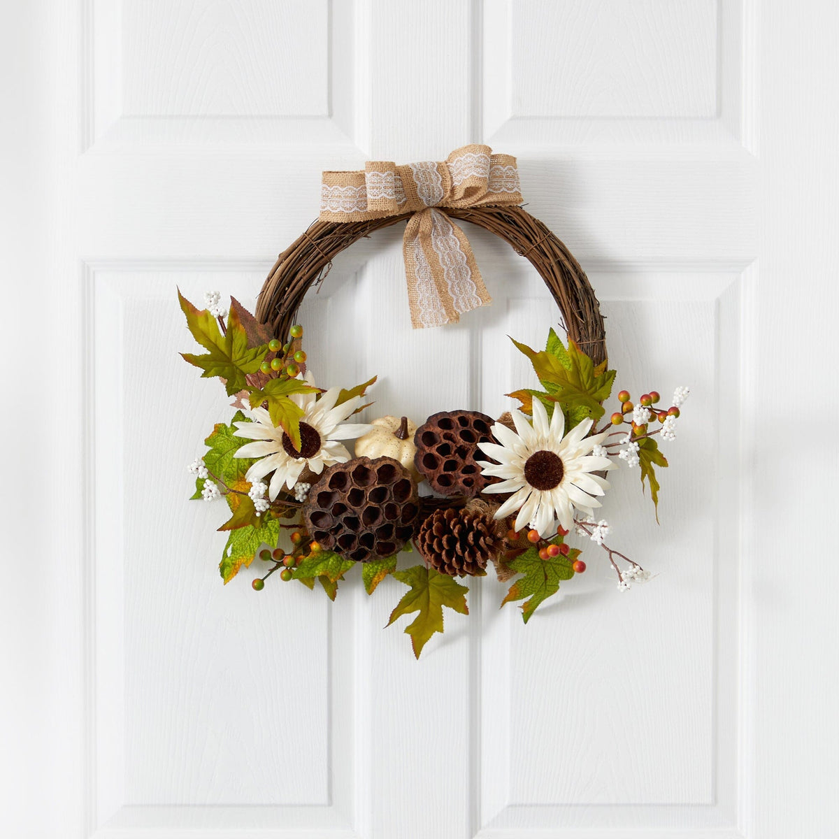 a wreath on a door