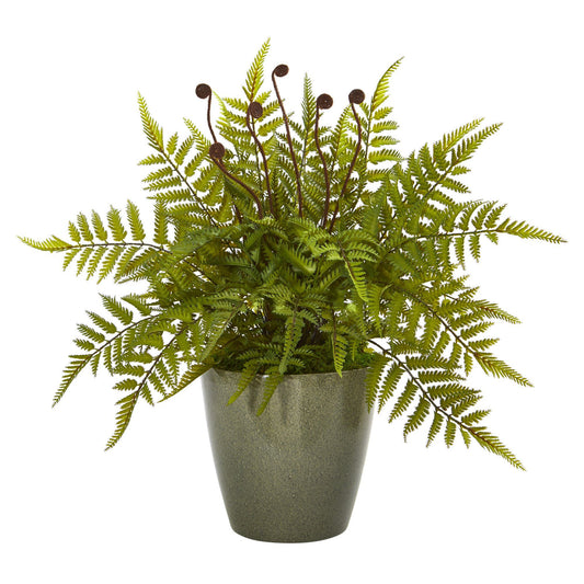 20” Fern Artificial Plant in Olive Green Planter